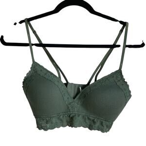 Aerie Real Happy Wireless Lightly Lined Retro Lace Bra Sz 34C Green